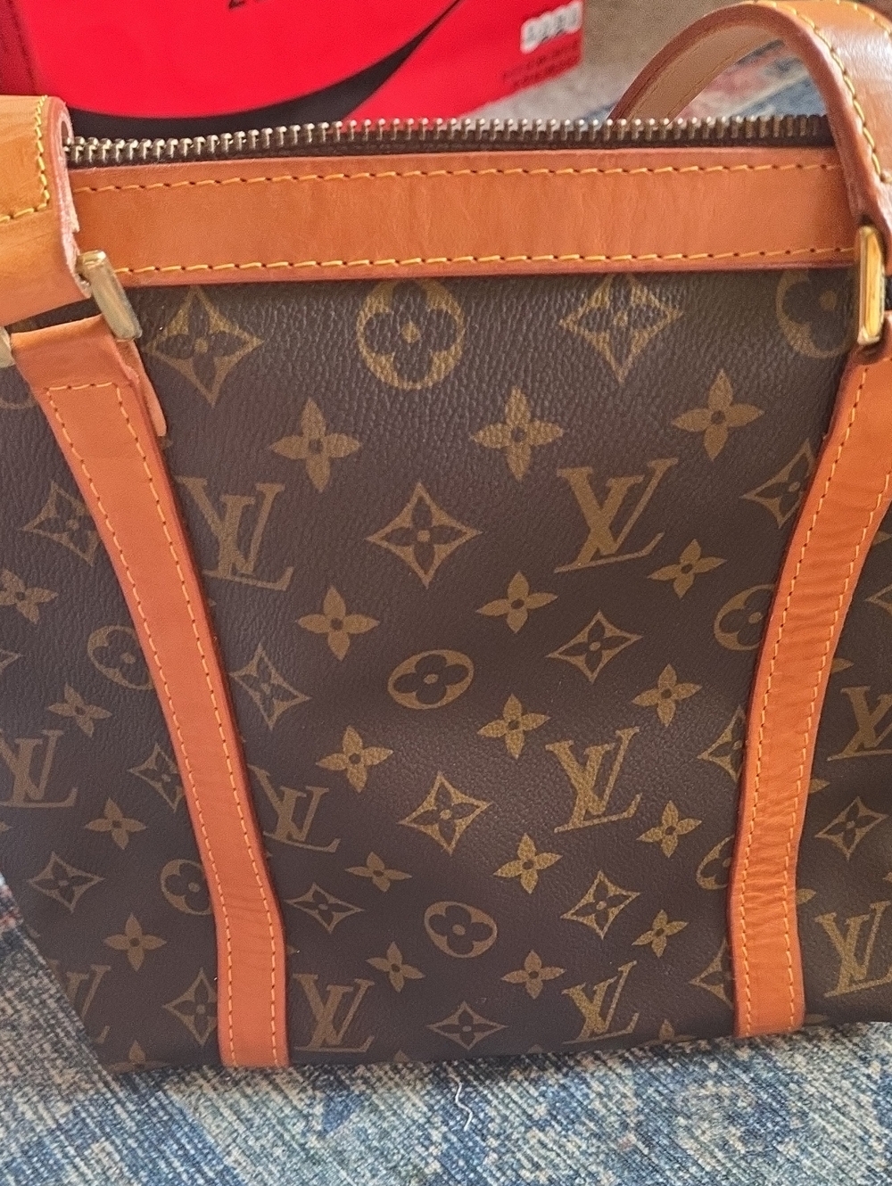 Hand Bag Monogram Canvas Tote in Brown with Tan Leather Trim - Picture 6 of 9